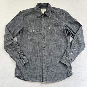 Koto Heather Black Gray Cotton Chambray Long Sleeve Button Front Collar Shirt S